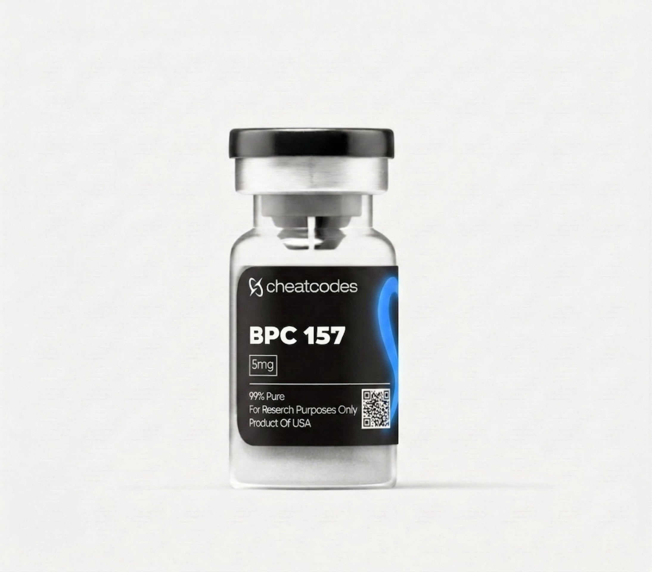 Vial labeled 'BPC 157' with 'cheatcodes' branding on a white background