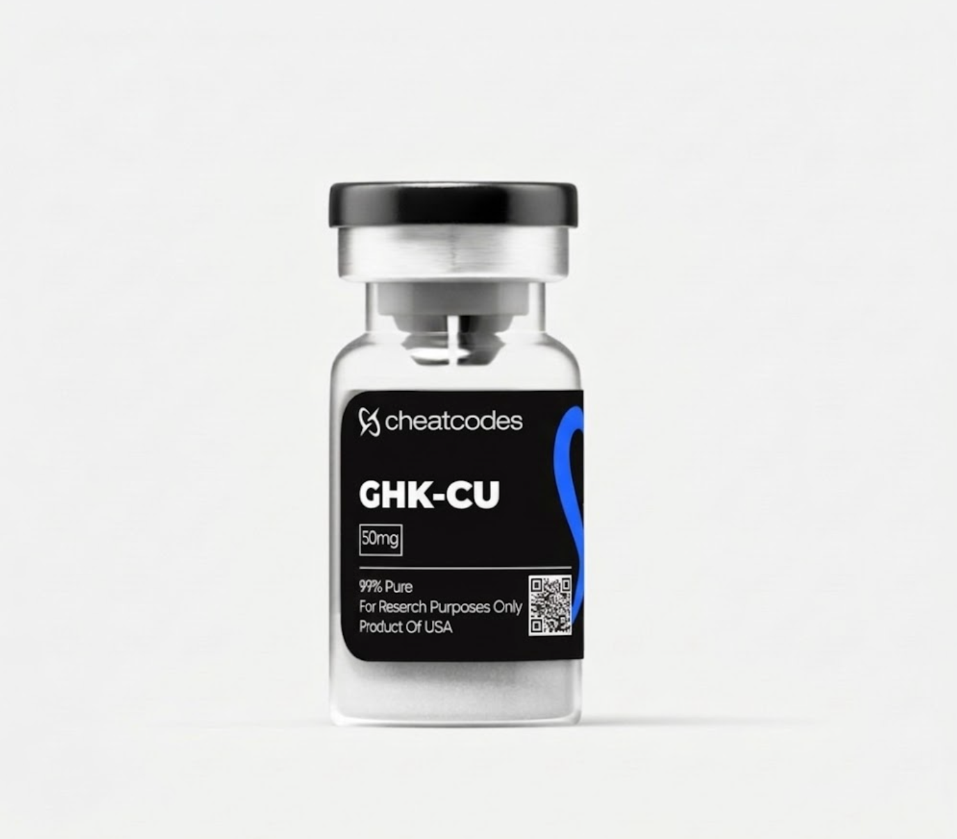 Vial labeled 'Cheatcodes GHK-CU' on a white background