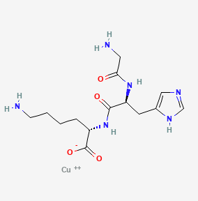 Chemical structure of a compound with nitrogen, oxygen, and copper atoms on a white background