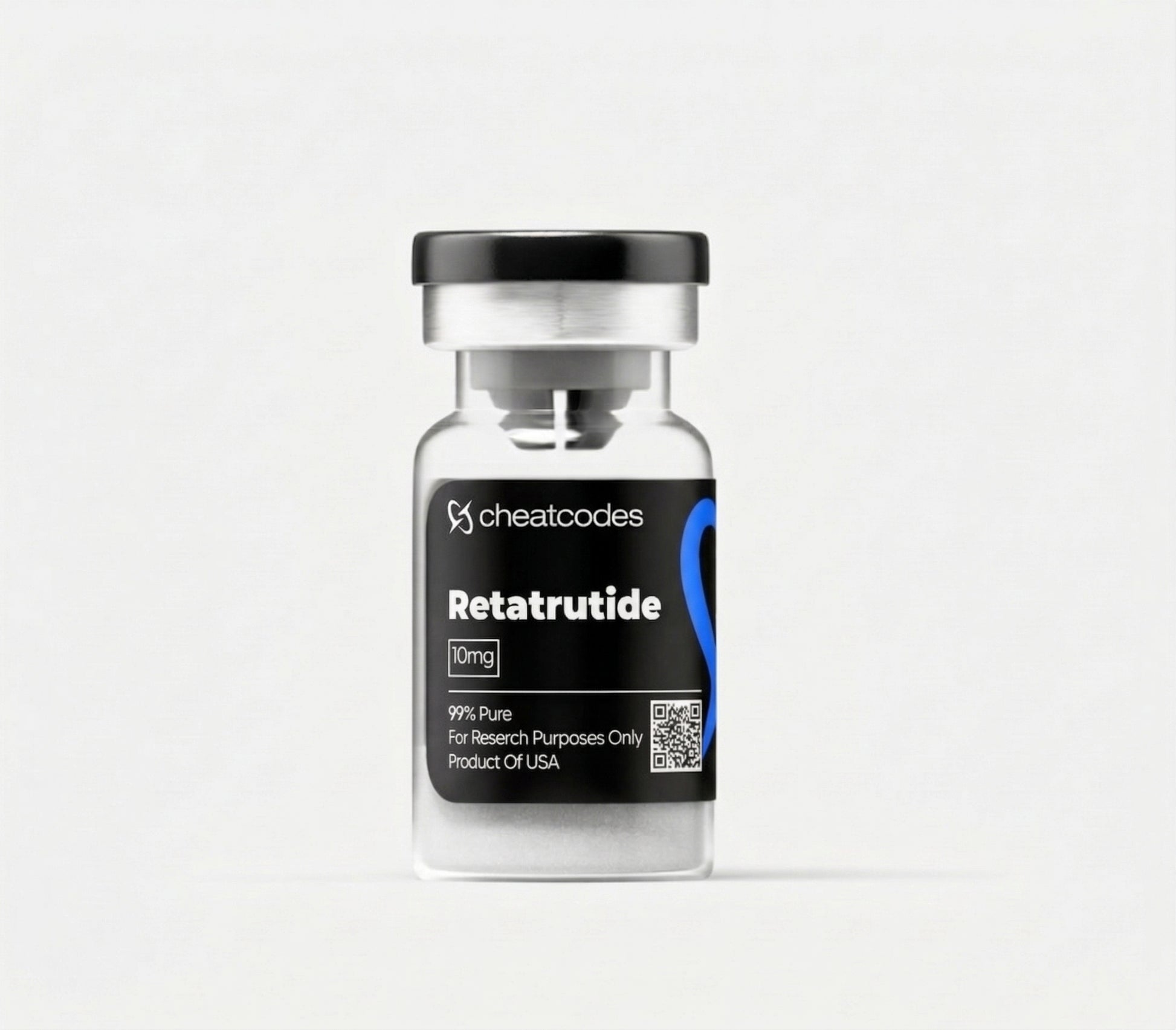 Vial labeled 'Retatrutide' with 'cheatcodes' branding on a white background