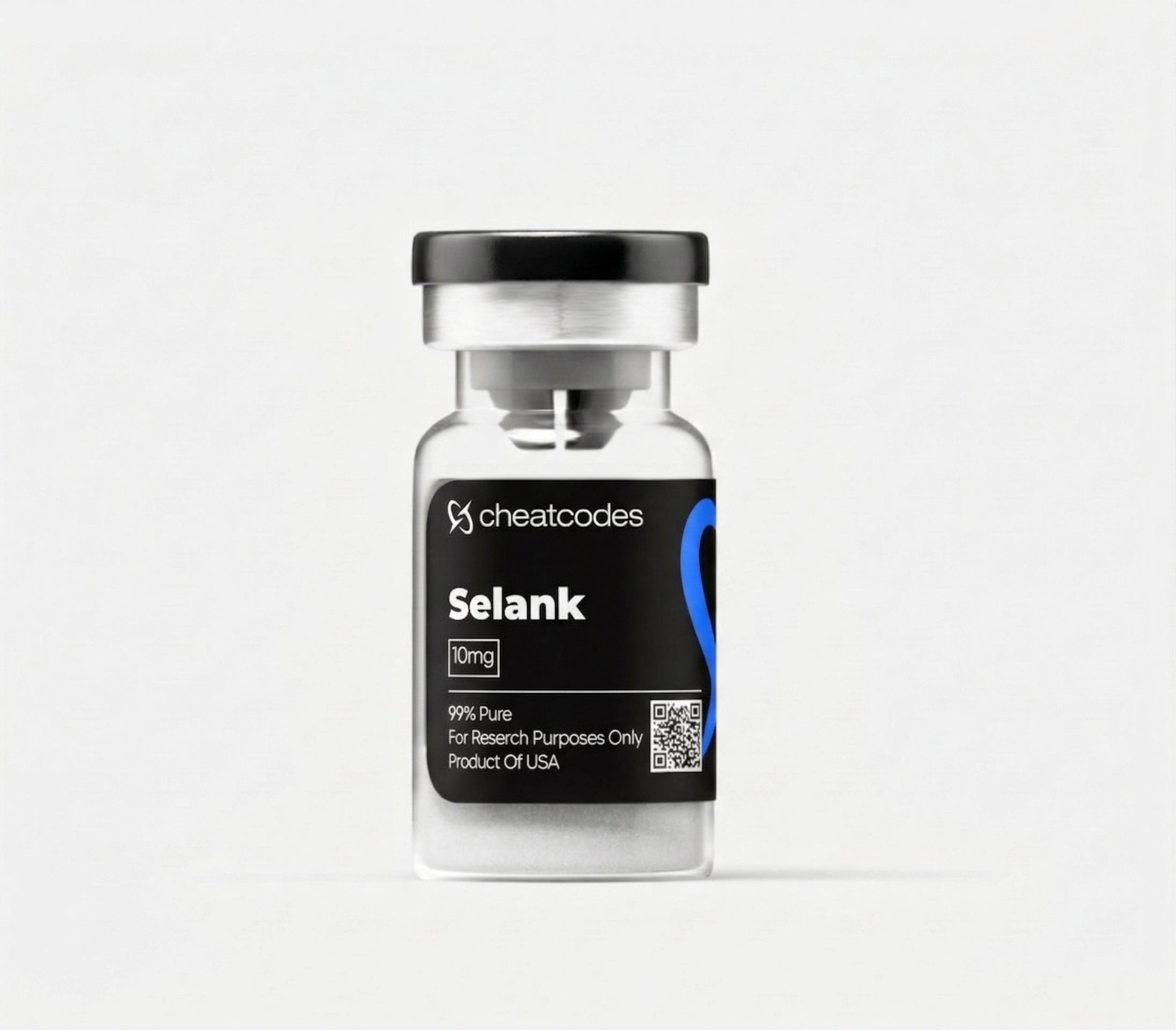 Vial labeled 'Selank' with 'cheatcodes' branding on a white background