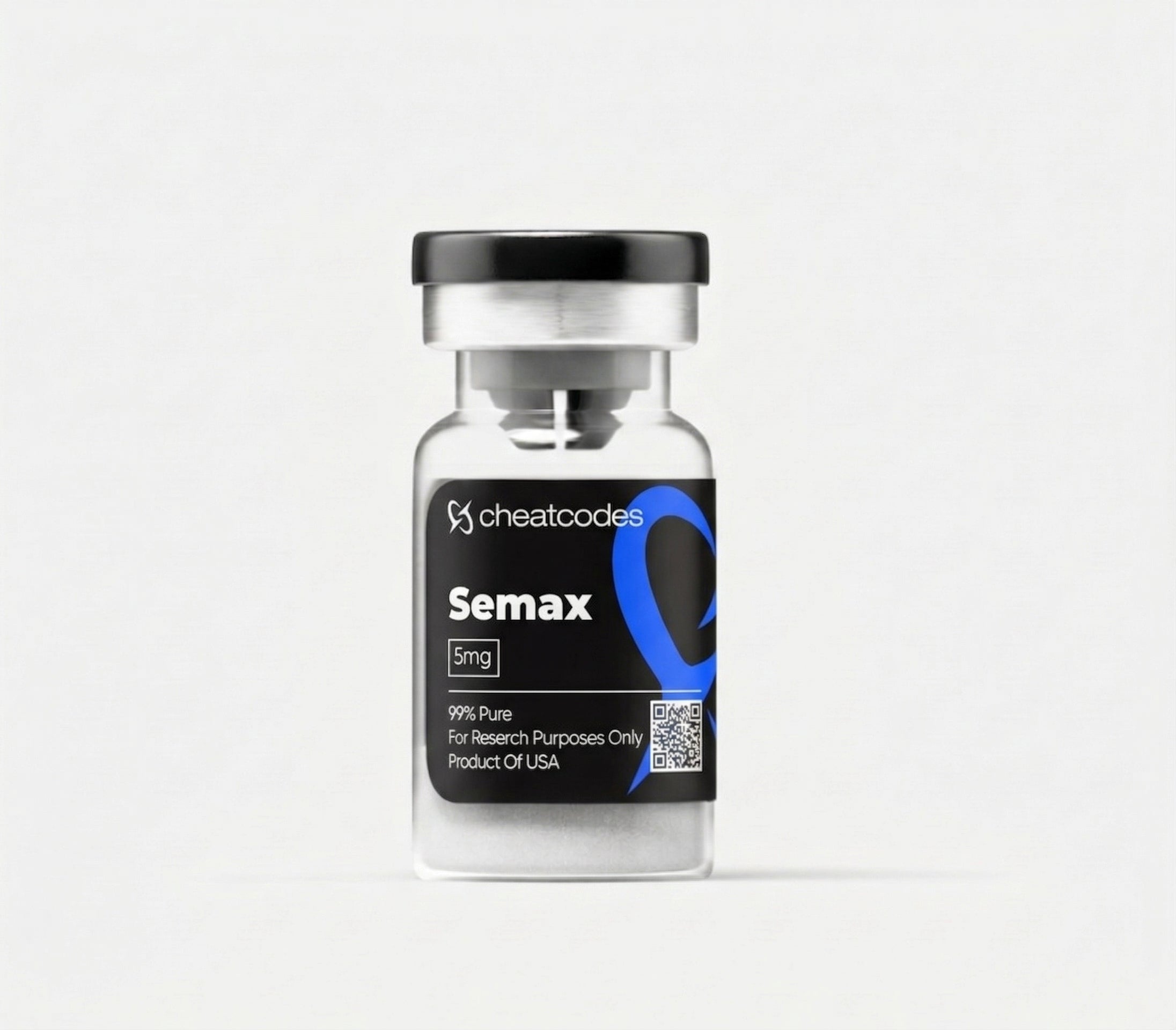 Vial labeled 'Semax' with 'cheatcodes' branding on a white background