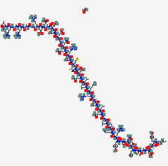 Molecular structure diagram with colored atoms on a white background
